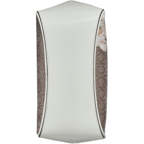 Women's Leather Satchel Triple Compartment Almond Floral Zipper Closure - Picture 4 of 8